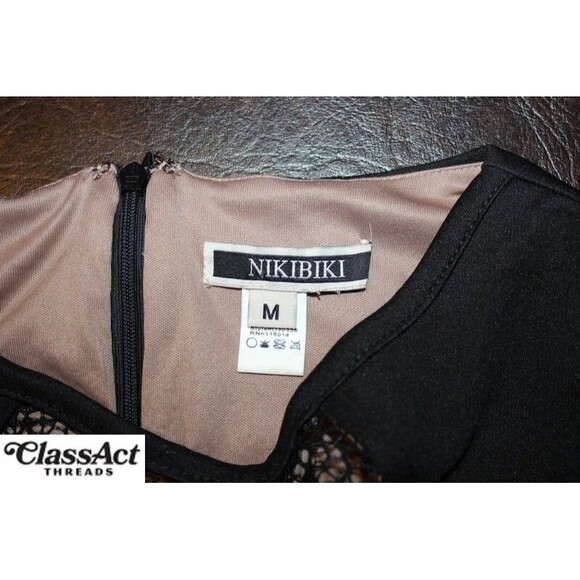 NikiBiki Women Black Dress Lace Lined Short Stretch Zip Back Sz M - Picture 5 of 5